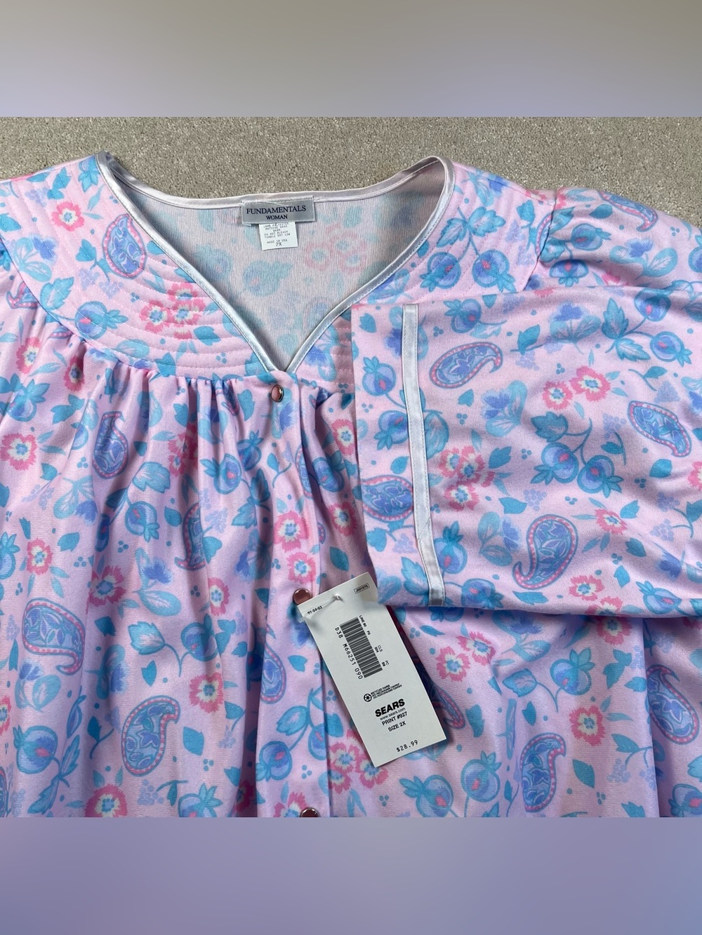 VIntage Nightgown Snap Front NWT Paisley Soft Cozy Midi Women's 2X